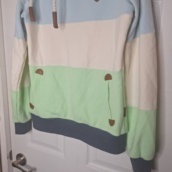 Wanakome Colorblock Hoodie Sweater Sweatshirt in Pale Sky Oatmeal Neo Size Small - Picture 4 of 7